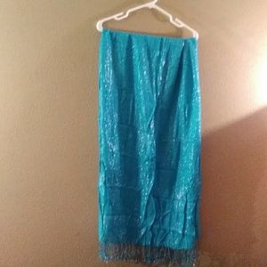 Aqua & metallic wrap with tassels Medium